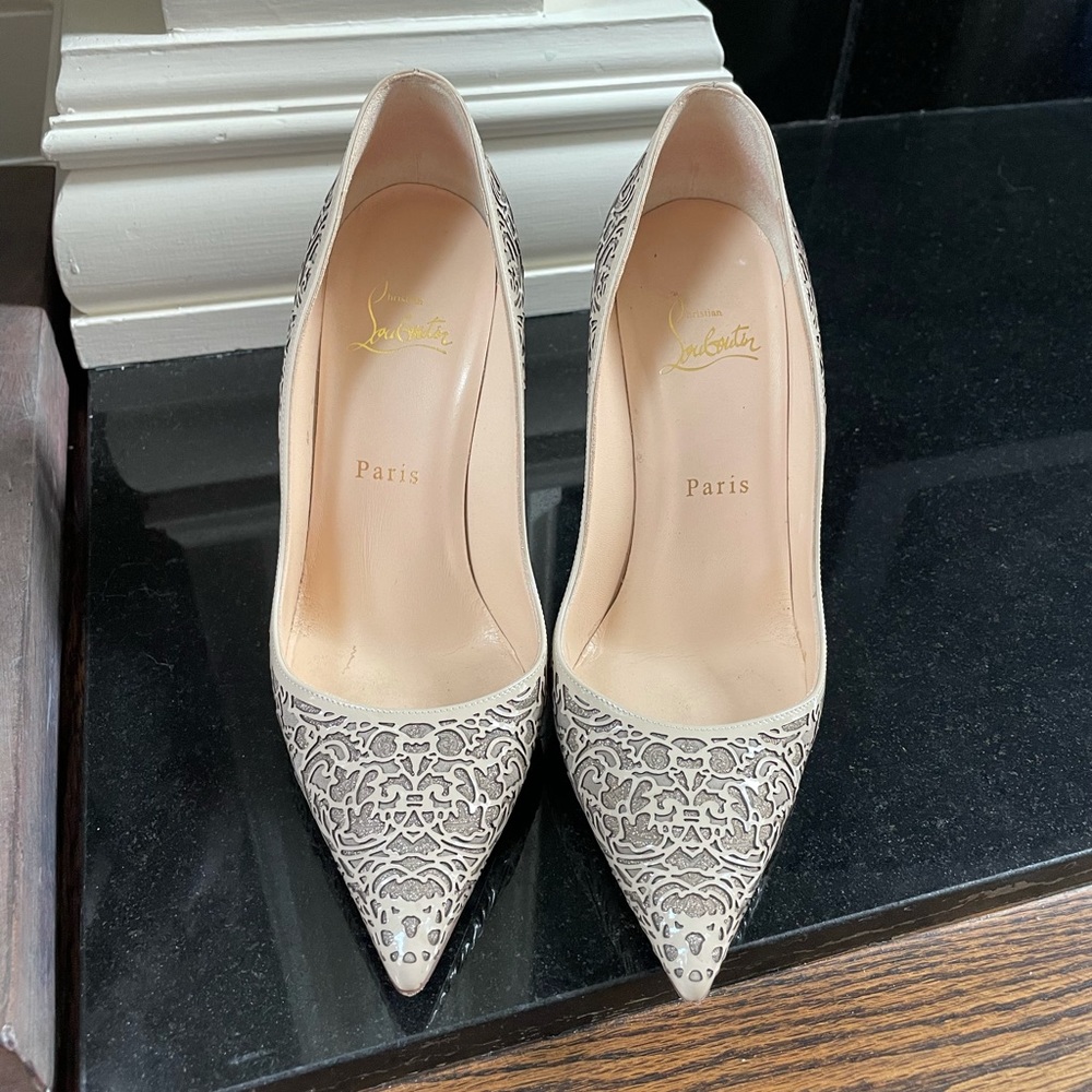 Christian louboutin so pretty beige lasercut stiletto 100mm metallic size 37.5 - Picture 6 of 8